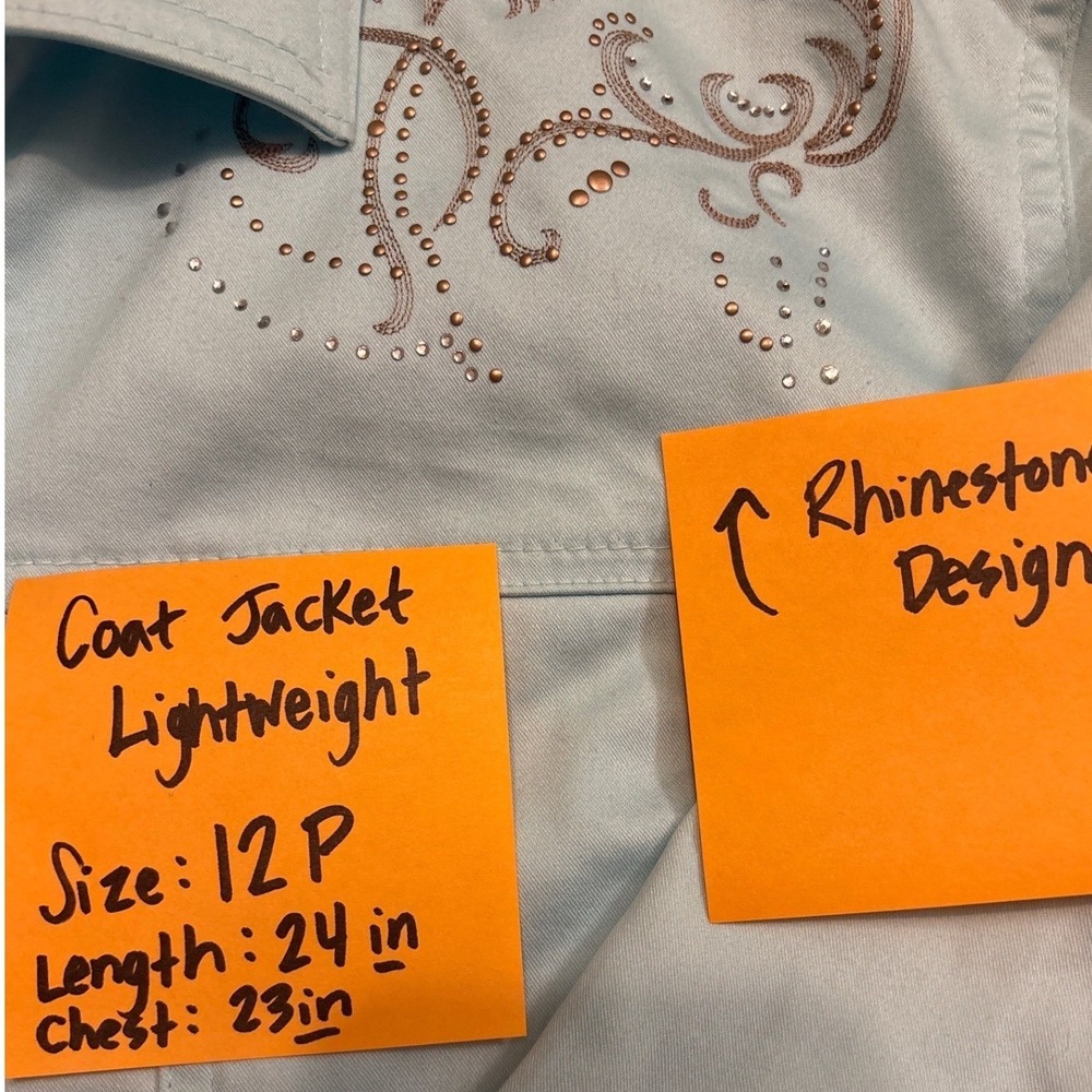 Tanjay Petites Light Blue Rhinestone‎ Embroidered Button Front Jacket 12P 12 - Picture 7 of 7